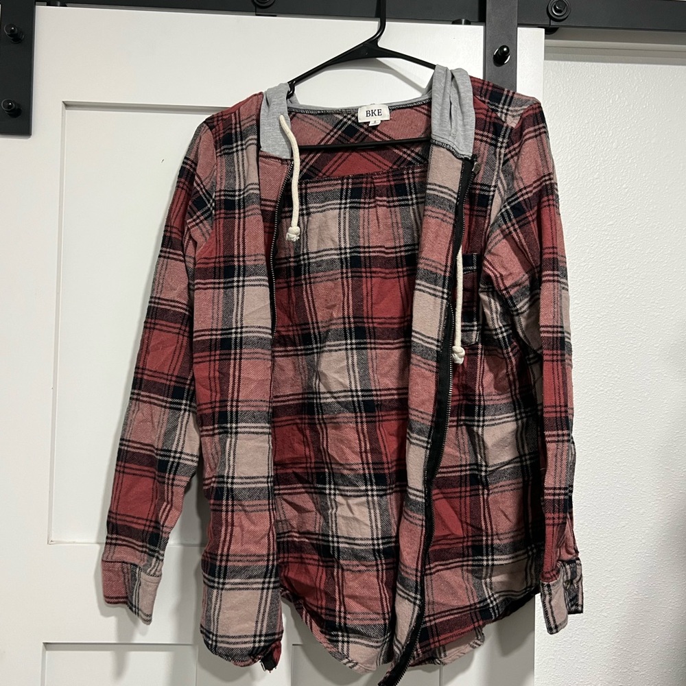 BKE by buckle flannel zip up hooded shirt jacket